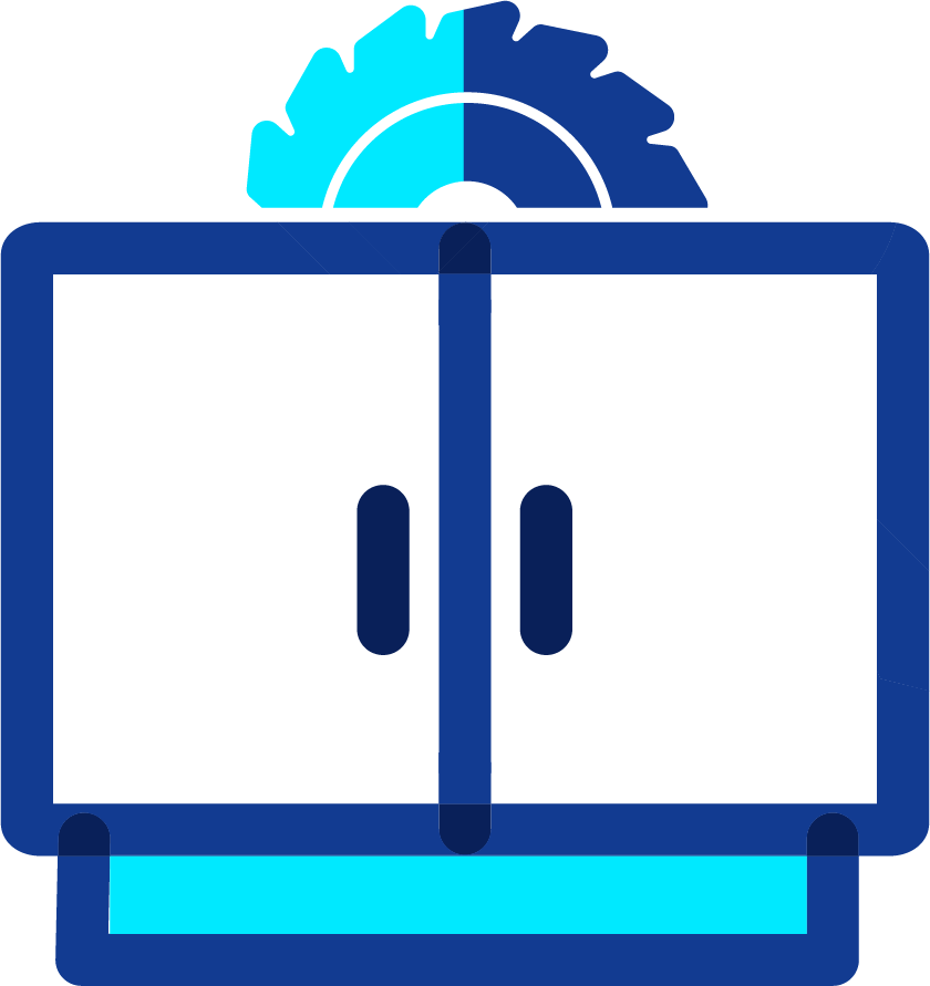 con of a cabinet with a saw blade symbolizing the sustainable cabinet shop at Platinum Pro-Claim, focused on reducing cycle times and restoring homes efficiently.